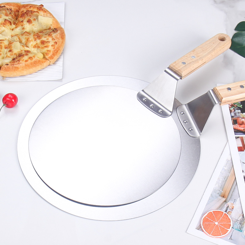 Pizza Tool Set Pizza 10/12 inch Schop Gebak Gereedschap Roestvrij Staal Houten Handvat Schil Ronde Anti-brandwonden Pan Bakvormen Maker