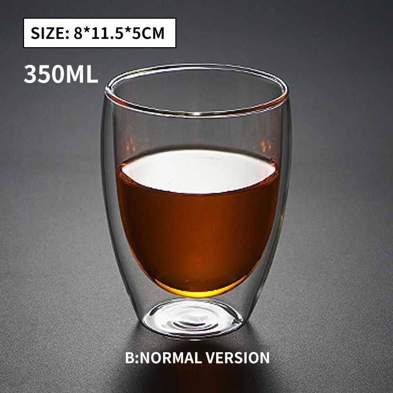 Wärme Beständig Glas Tasse Doppel Wand Coffe Becher Borosilikatglas Bier Becher 80/150/250/350/400ML Wasser Tasse Transparent Drink: B-350m