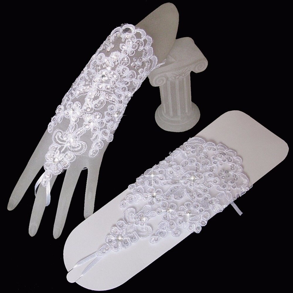Kant Bruiloft Handschoenen Voor Trouwjurken Handschoenen Bridal Met Pailletten