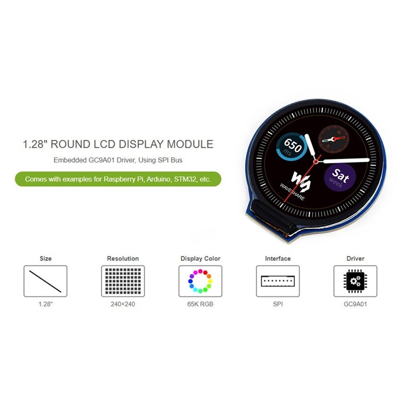 Module d'affichage LCD rond de 1.28 pouces, couleurs rvb 65K, résolution 240X240 avec Interface SPI, pilote GC9A01 intégré
