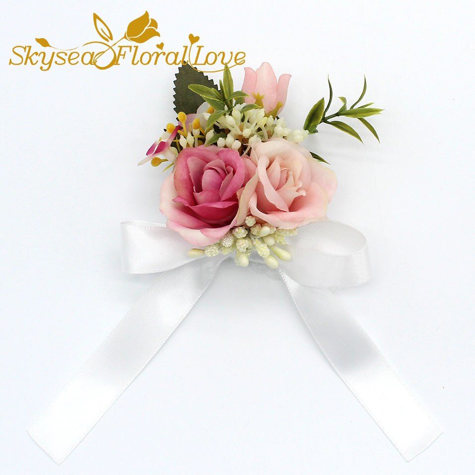 Bruiloft corsages en boutonnières broche bruid bruidegom pols corsages bruiloft bloemen: Dark Pink Wrist