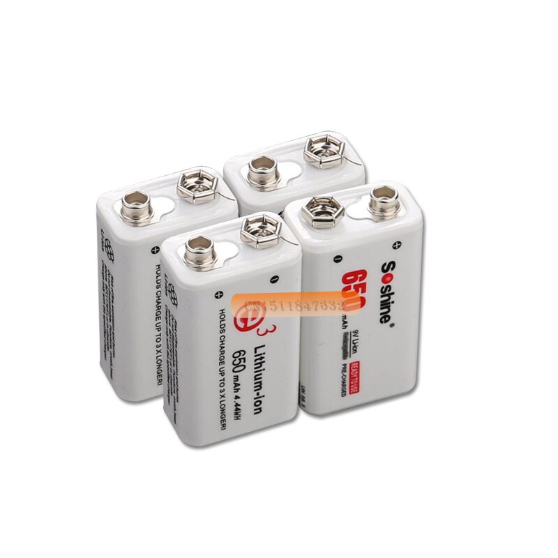 Soshine 2 Pc 650 Mah 9V 6F22 Li-Ion Lithium Oplaadbare Batterij Voor Elektronische Rook Gitaar