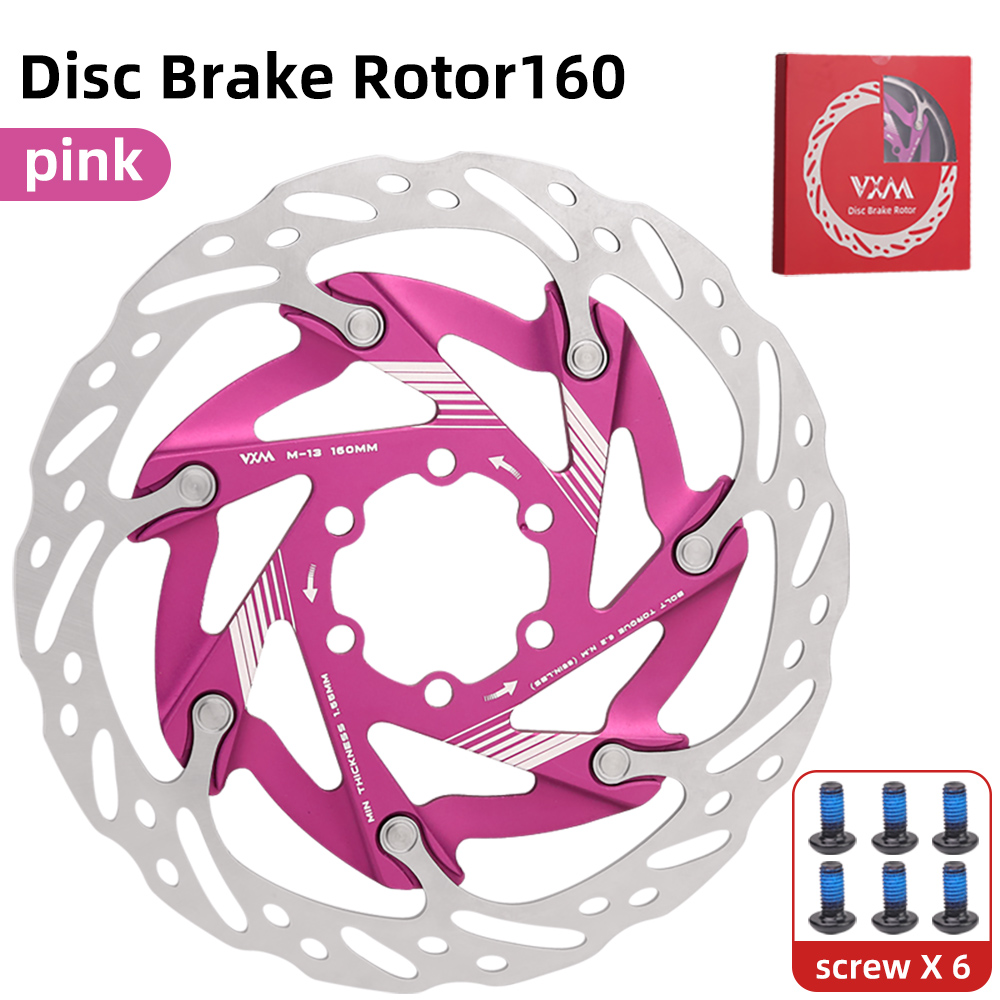 VXM Bicycle 6 Bolt Floating Disc Brake Pads Aluminum Allo 160mm Cooling Disc Heat Dissipation Down Hill Floating MTB Brake Rotor: plum
