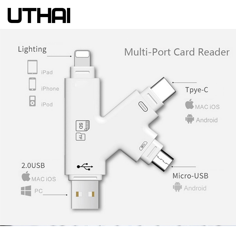 UTHAI C11 Lightning Card Reader SD TF USB C to MicroUSB Multi Card readers 4in1 Type-C Flash Drive For Iphone 7 8 11 X XR MAX