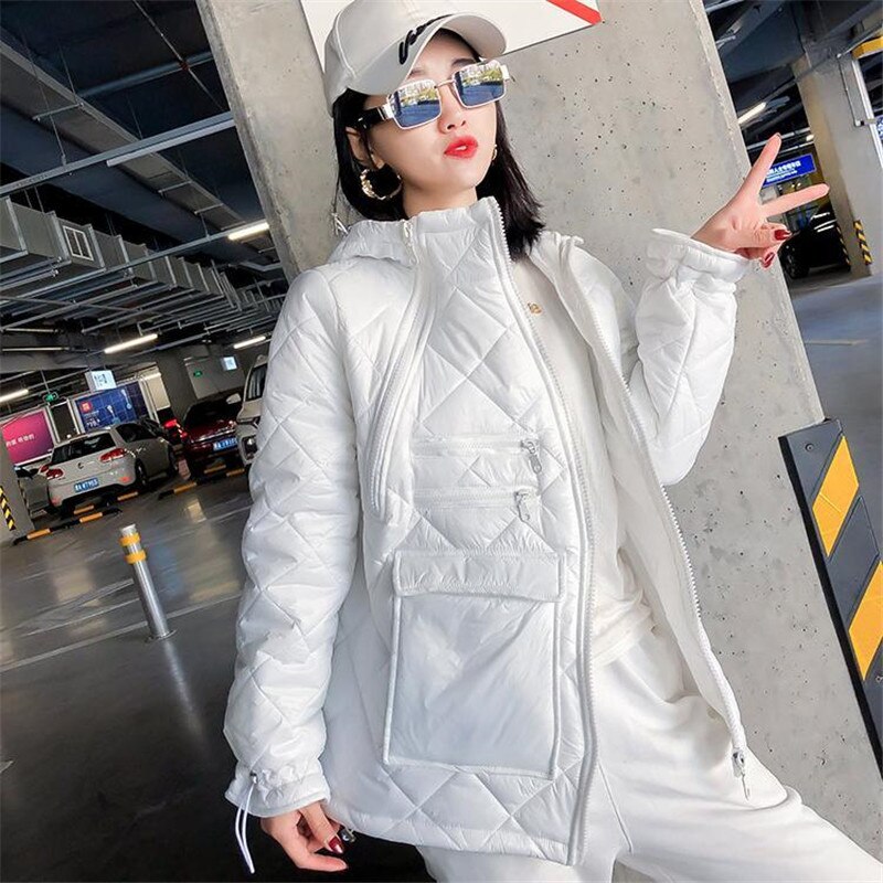 Veste parka à capuche brillante pour femme, – Grandado