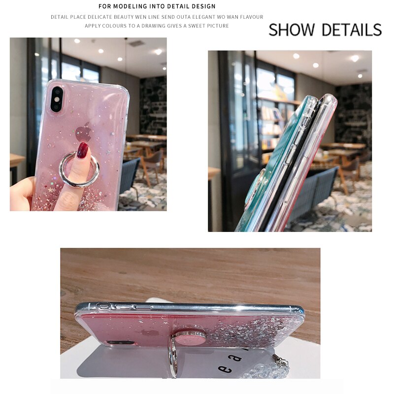 Auroras For Realme C11 Case Glitter Bling Sequins Starry Sky With Ring Shockproof For Realme C11 Cover