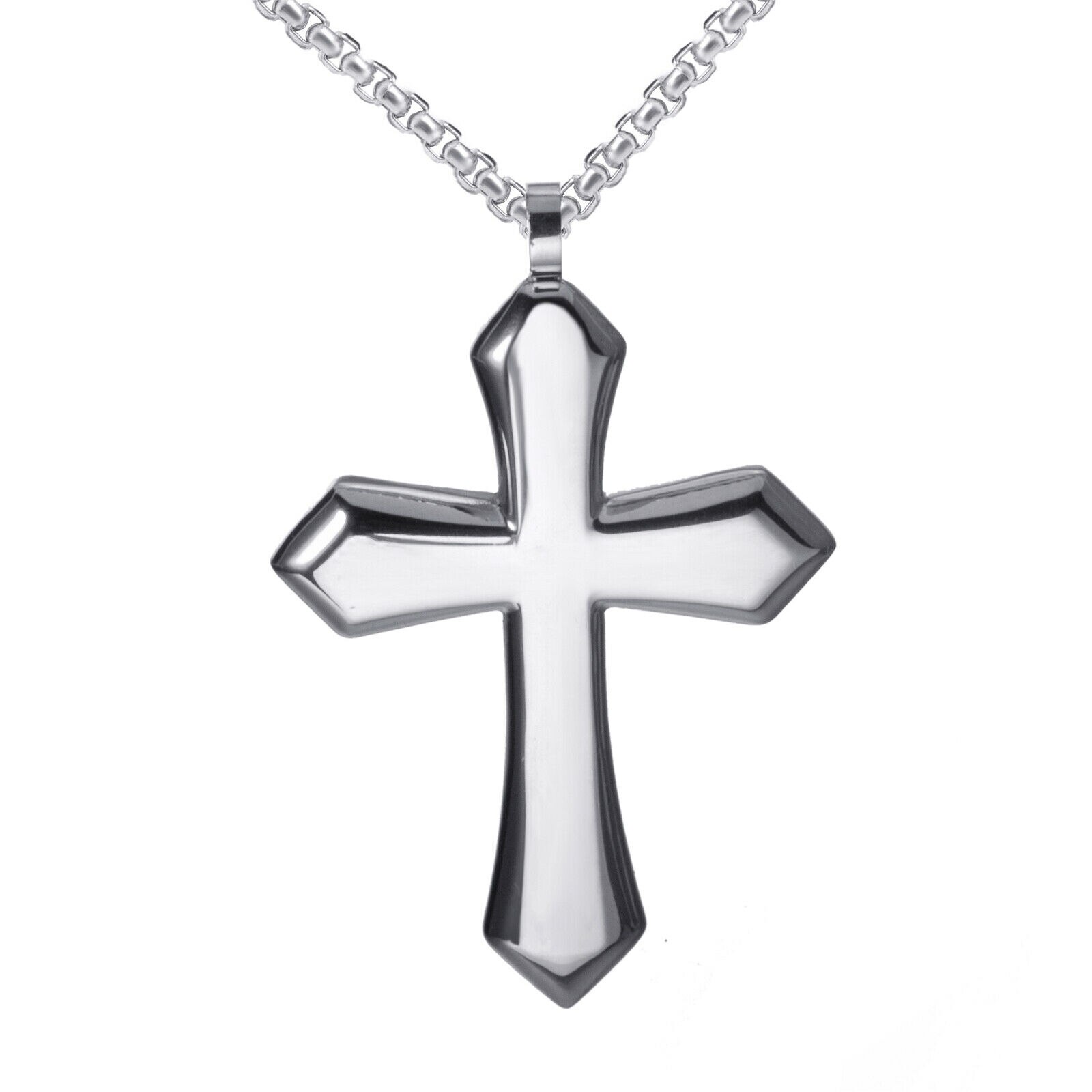 Large Men&#39;s Silver/Gold Cross Solid 316L Stainless Steel Pendant Necklace Chain