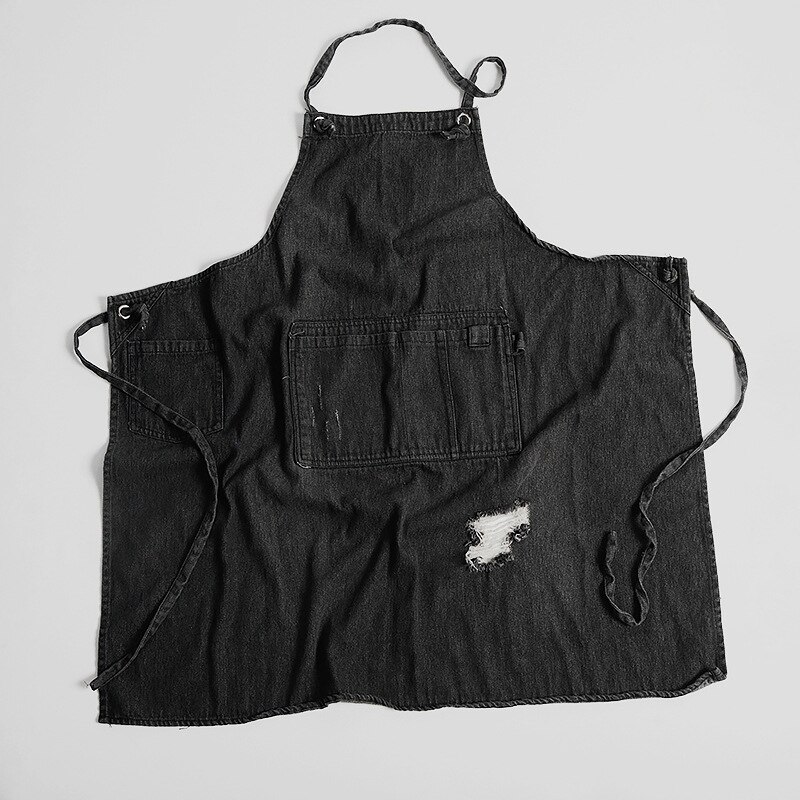 Newly Denim Hanging-neck Apron Sleeveless Apron Dust-proof Overall for Chef Kitchen with Pockets Unisex