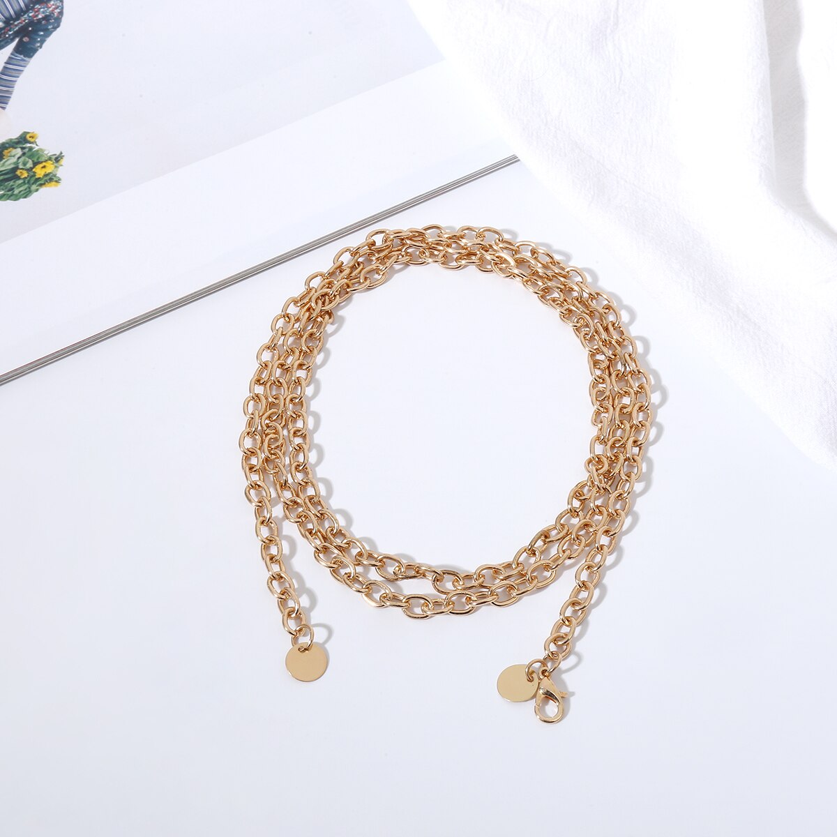US Women Narrow Metal Skinny Chain Belt Hip Waist Gold Waistband Dress Fine waist chain: Gold