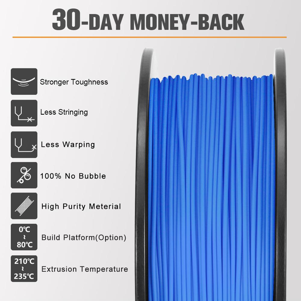 3D Stampante Filamento PLA Più PLA + 1kg 1.75 millimetri di Tolleranza del Diametro 0.02 millimetri Eco-Friendly Thoughness 3D Materiale di Stampa di Colore blu