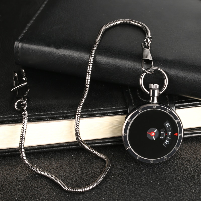 Vintage platine mesure cadran montre de poche Quartz rétro noir pendentif serpent chaîne hommes femmes horloge