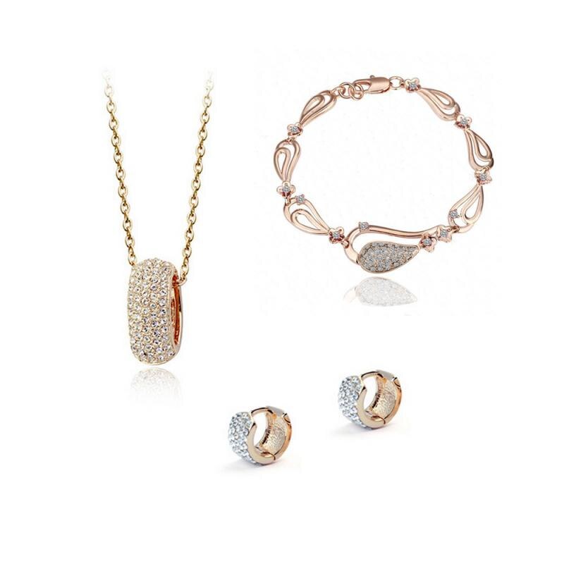 Crystal Jewelry Set Gold-color Necklace Earring Jewelry Sets For Women