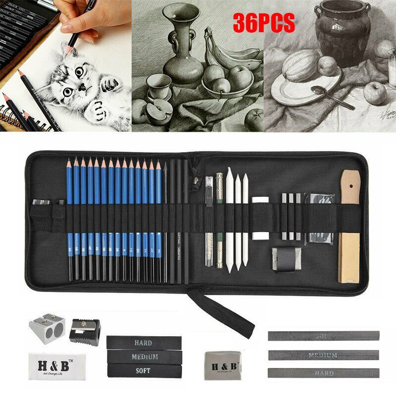 35 Pcs Professionele Schets Potlood Set Professionele Schetsen Tekening Kit Hout Potlood Potlood Zakken Voor School Studenten Art Supplies