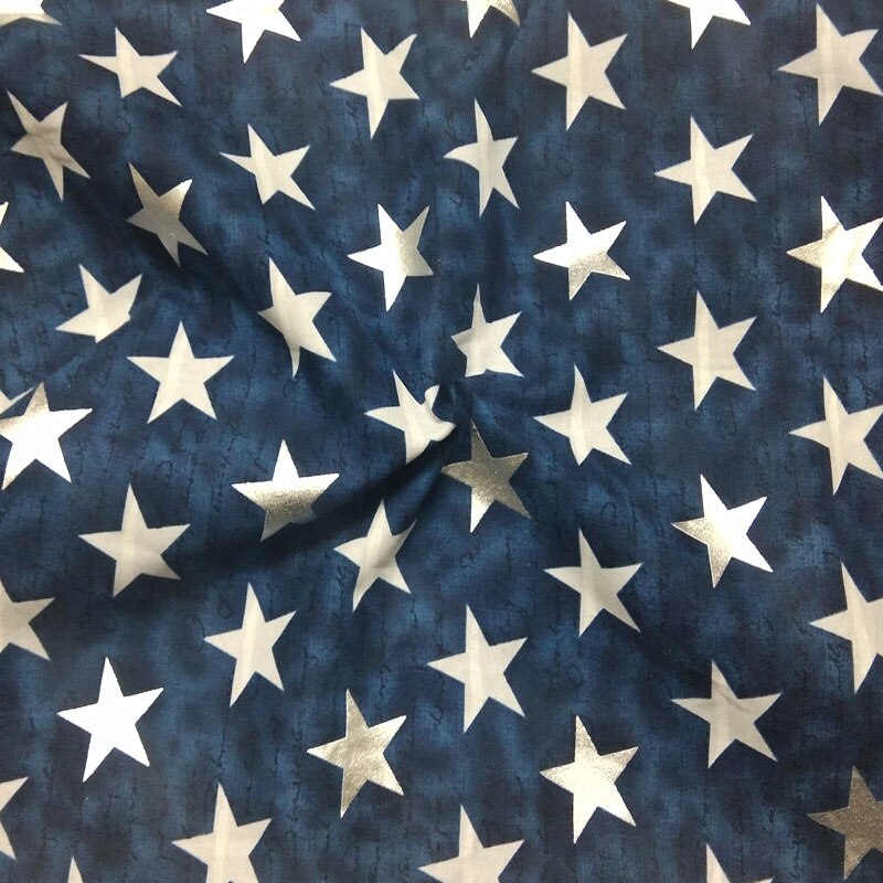 Classic Navy Blue Silver White Fivestar Printed Cotton Fabric 50x105ccm Star Fabric Patchwork DIY sewing Baby Cloth Dress Home
