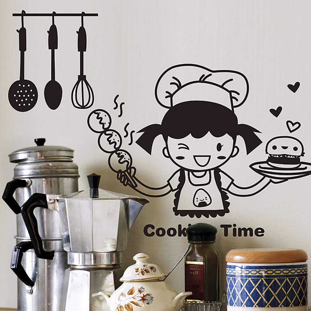 3D Cute Cook Wall Stickers Kitchen Living Room Ornaments Sticker Cute Wall Decal Home Decoration Cooking Time