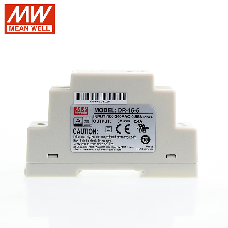 Original DR-15 15W de alimentación carril DIN 110 V/220 V AC a 5V 12V 15V 24V DC Meanwell Industrial carril Din transformador