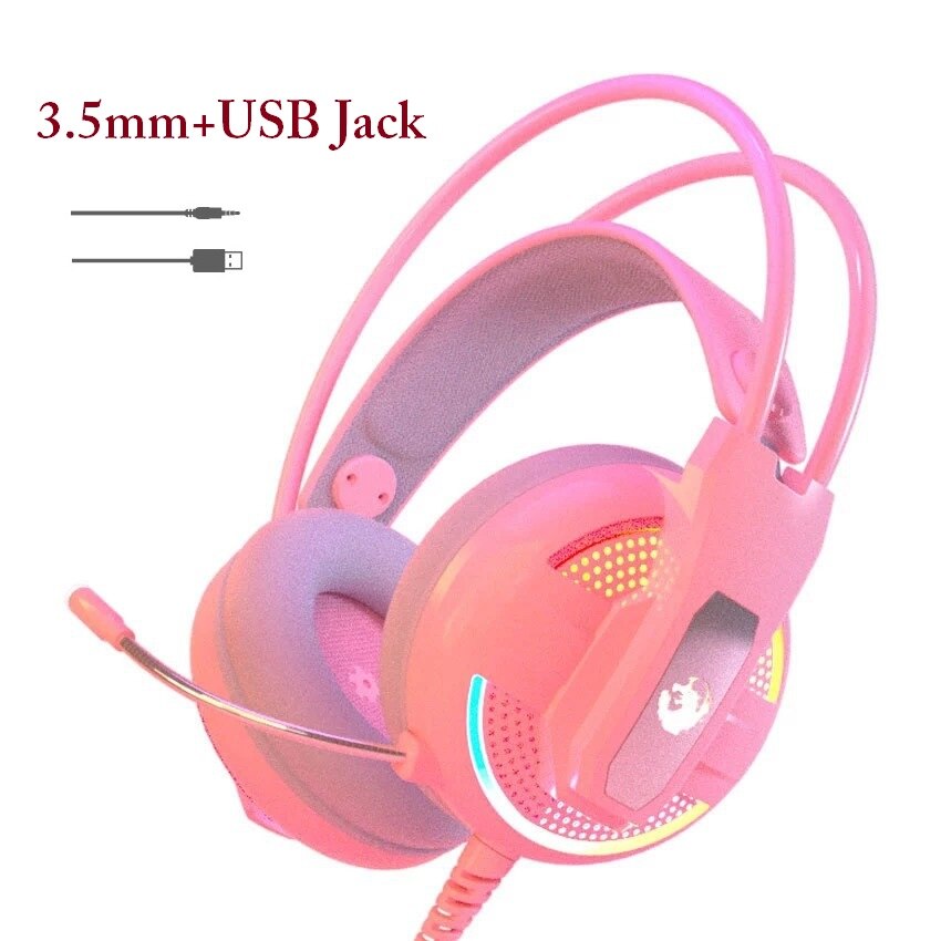 Pink Keyboard Mouse Headset Combos 104 Keys LED Backlit Gaming Keyboard 4800DPI Wired Mice Earphone with Microphons for Desktop