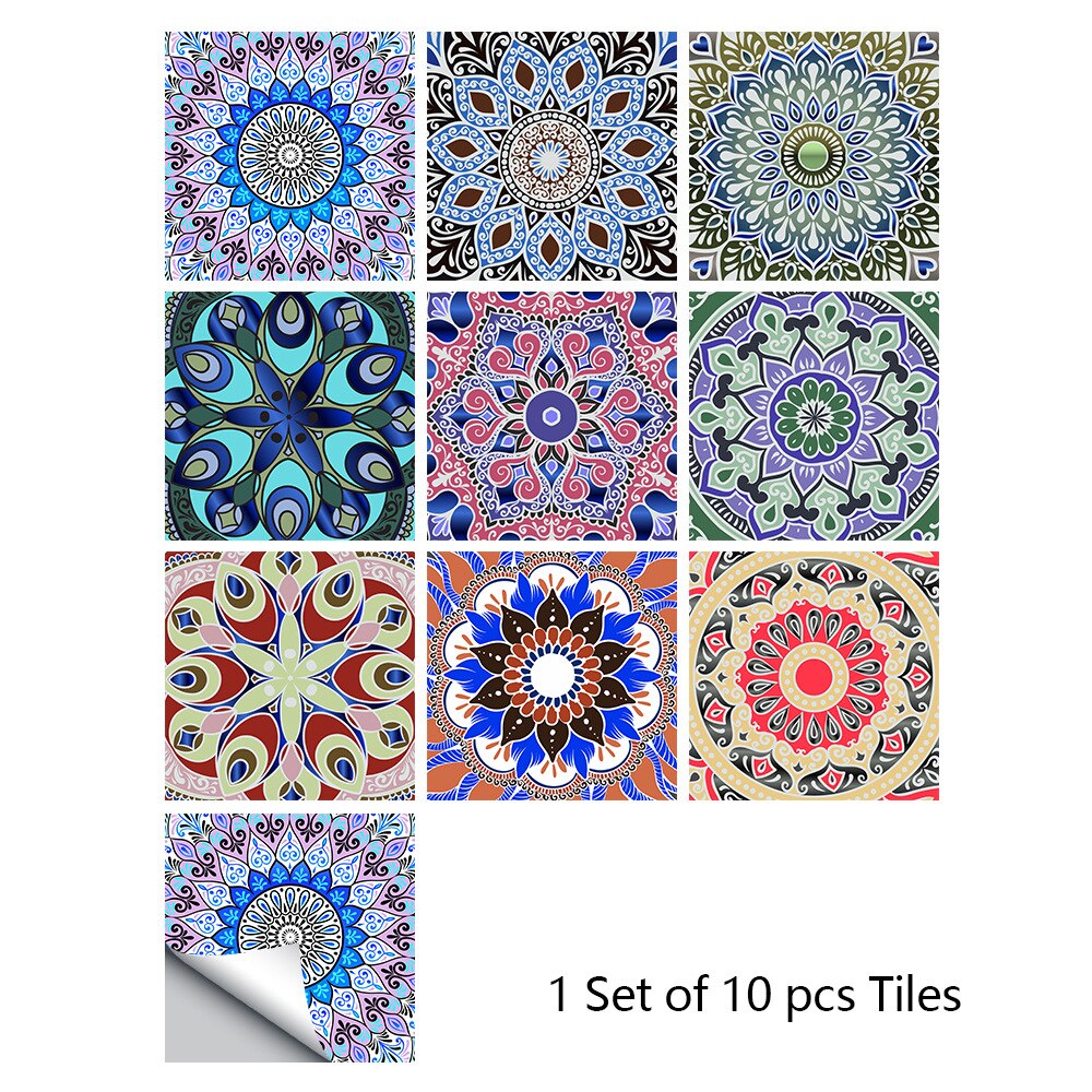 Mandala pattern retro simulation tile sticker Furniture renovation Kitchen bathroom deco self-adhesive waterproof wall sticker