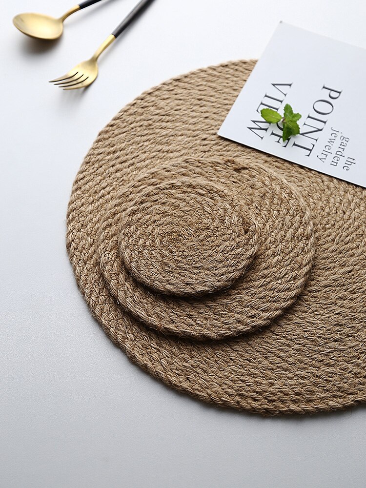 Table Placemat Rattan-weaved Mat for Meal Afternoon Tea Handmade Woven Cup Coaster Dish Holder Tableware Home Decor