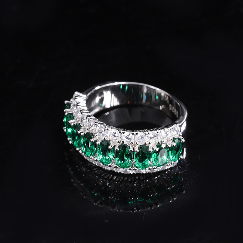 KQDANCE-Anillo de Plata de Ley 925 de 3x5mm, piedras preciosas, diamante, zafiro, Esmeralda, rubí, con piedra azul/Verde/rojo, joyería fina: 7 / Verde