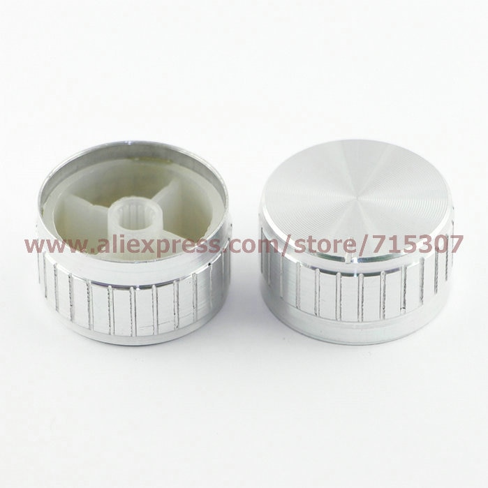 PHISCALE 5 stks aluminium potentiometer knop met antislip strepen zilver kleur 30x17x6mm