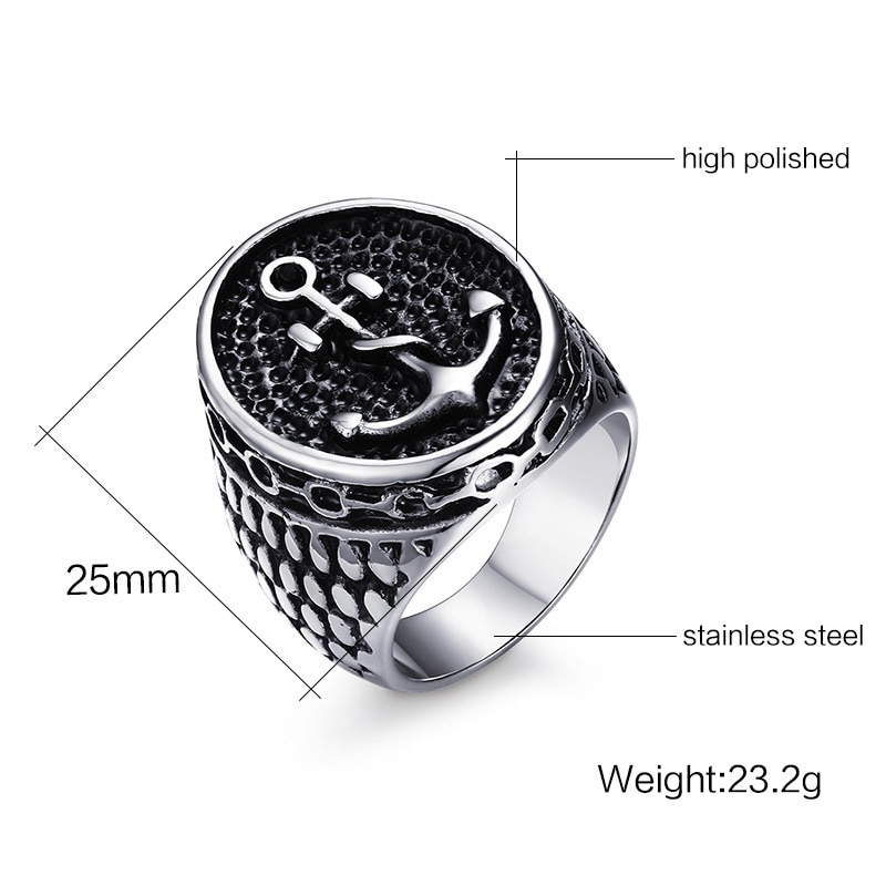 Klassieke Stoten Anker Signet Ring Mannen Vrouwen Rvs Punk Motor Biker Ring Unisex Us Navy Anker Ring Maat 7 Tot 15