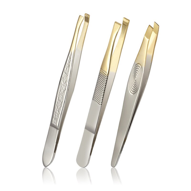 Golding-Pinzas para cejas de acero inoxidable, Punta inclinada, recortadora de depilación, Clip para pestañas, herramientas de maquillaje de belleza