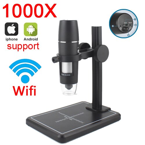 1600X Wifi Microscope Handheld Portable Digital Microscope USB Interface Electron Microscopes 8 LEDs Bracket for Android IOS: wifi 1000x
