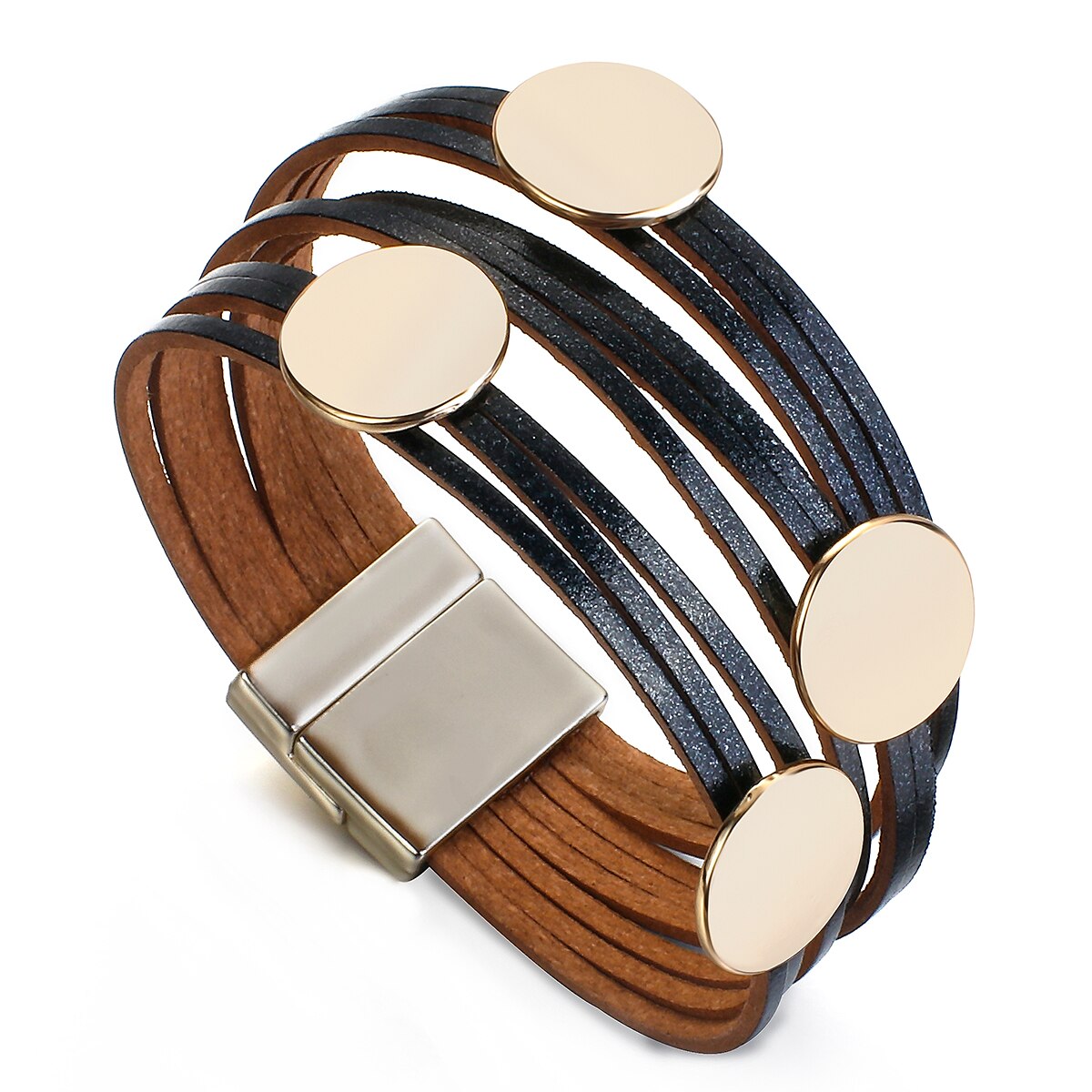 FLASHBUY Simple En Cuir Bracelets Pour Femme Rond alliage Multicouche Aimant Charme Wrap Bracelet Bijoux D'été