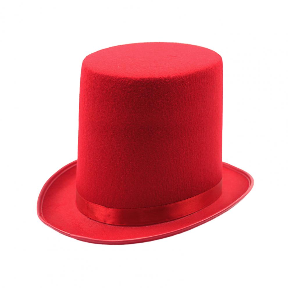 High Top Hat Magician High Hat British Black Jazz Topper Hat Court Gentleman Flat Felt Hats For Performances Role Play Christmas: Red
