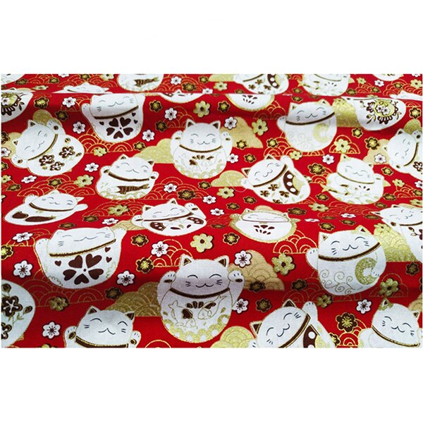 Marineblå rød lykkekat bomuld bronzing stof, forskåret systof patchworks quilting diy japansk stof: Fa190154-1 / 50 x 145cm