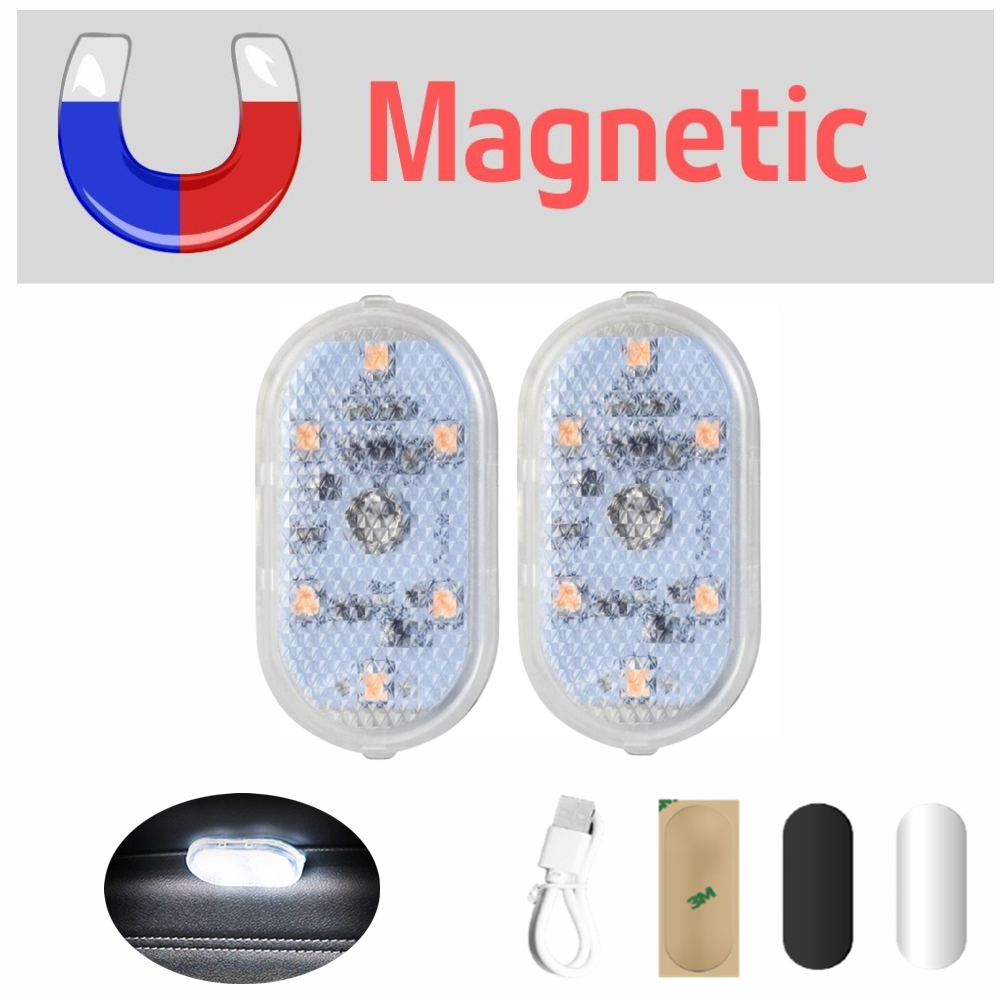 2 Stuks Brood Licht Kofferbak Led Voet Licht Magnetische Touch Licht Auto Led Interieur Licht Auto Dak Verlichting: WHITE