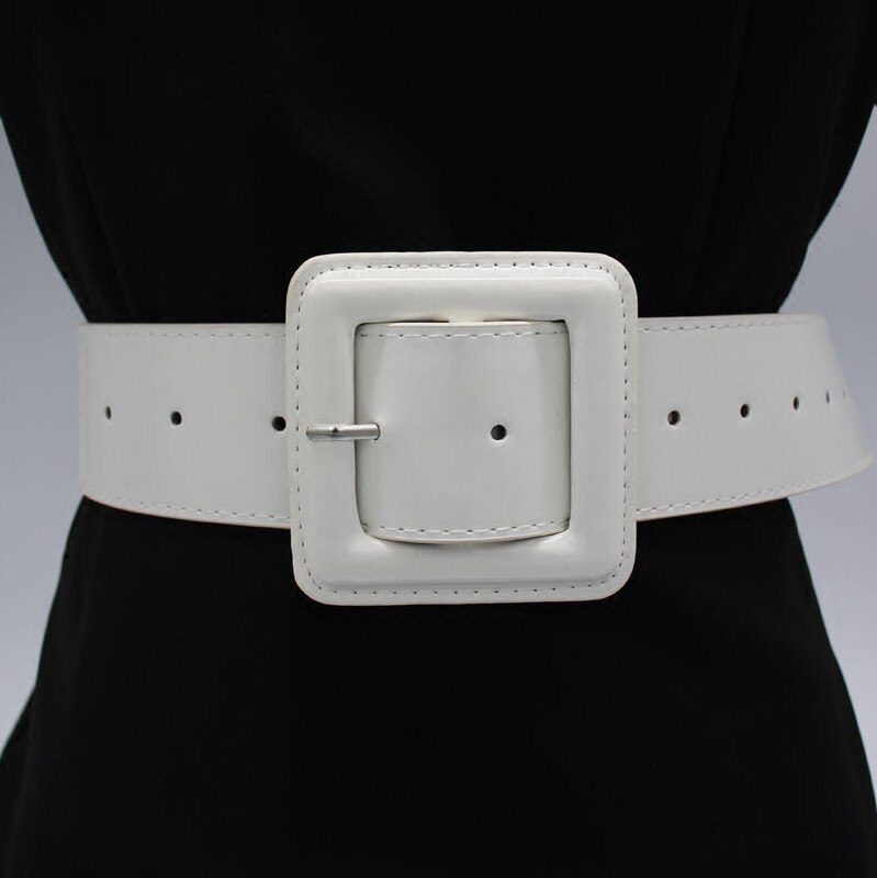 Cinturones de hebilla cuadrados grandes a la de charol brillante a la cintura hebillas de Pin rojo cinturón ancho señoras Casual vestidos cintura para mujer
