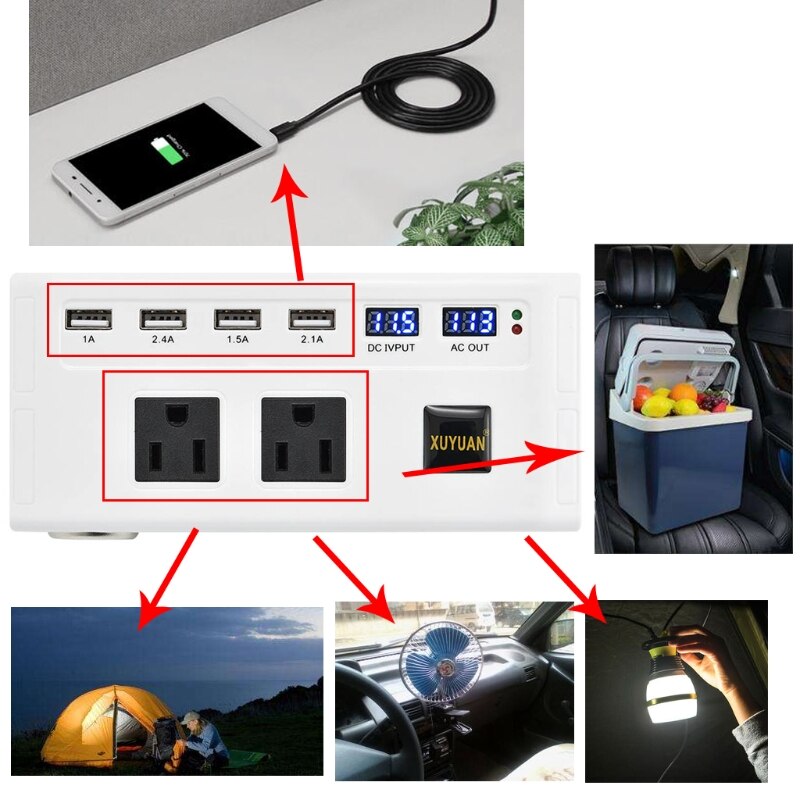 FOVAL Invertitore di potenza per auto, 200 W, da CC 12 V a 110 V AC, caricatore rapido per auto, convertitore caricabatterie rapido con [27 W PD USB-C] e doppia porta USB multi-protezione adattatore
