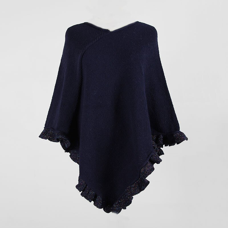 Mantel sjaal trui gebreide truien dames casual streetwear mantel sjaal opgerolde kraag gerimpelde zoom dames trui dames: Marineblauw