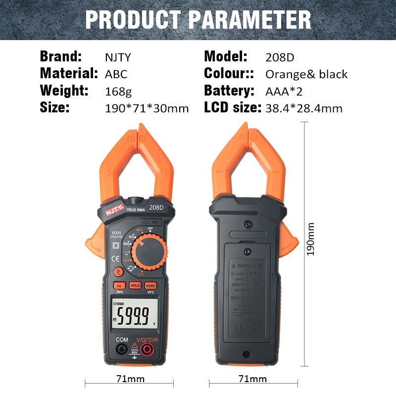 Digital Multimeter Clamp Meter 4000/6000 Counts Auto Range True RMS Amp DC/AC Current Clamp Tester With Temperature Test