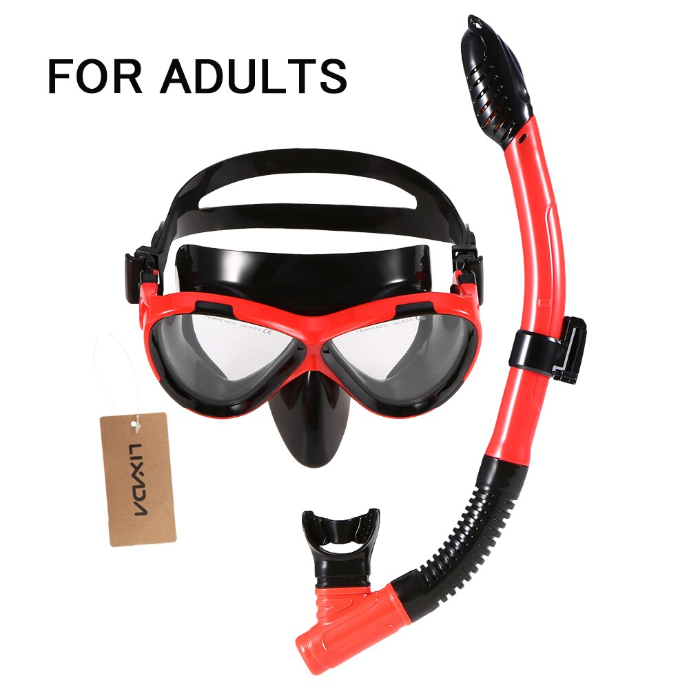 Lixada Kids & Adults Scuba Diving Mask and Snorkel Set - Easy Breath Dry Snorkel: Red for adults