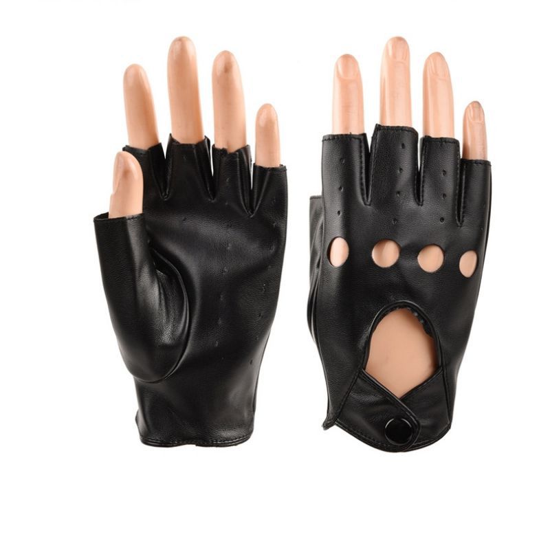 Children's Leather Gloves Boys And Girls Fingerless Gloves Children Half Finger Gloves Breathable Non-Slip Black