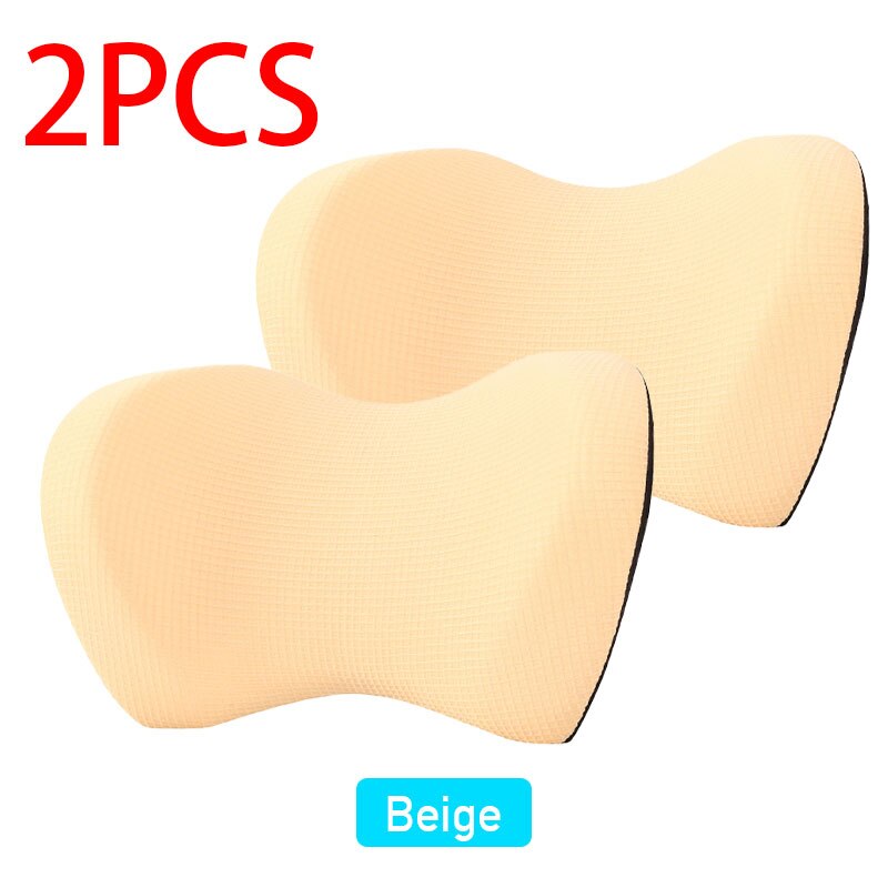 Oreiller de cou pour appui-tête de voiture, support de cou universel, siège de voiture, repose-nuque, oreiller de voyage en coton à mémoire de forme pour soulager les douleurs cervicales: Oreiller beige 2 pièces