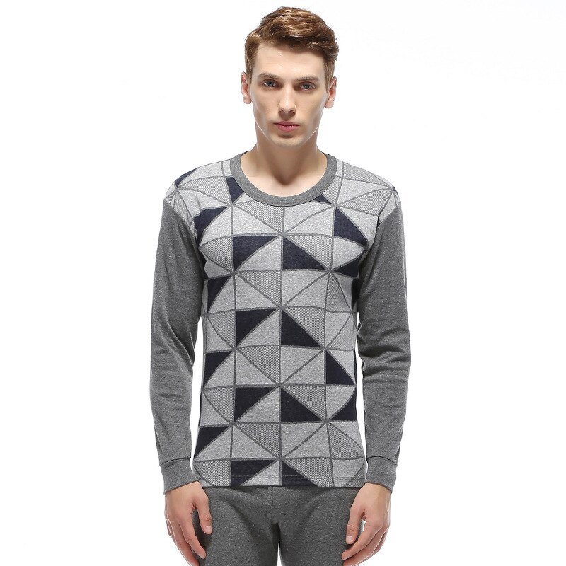 Men Plus Size Cotton Winter and Autumn Thermal Underwear Round Collar Undercoat Jacquard Long Johns Suit: 6812-DarK Gray / L