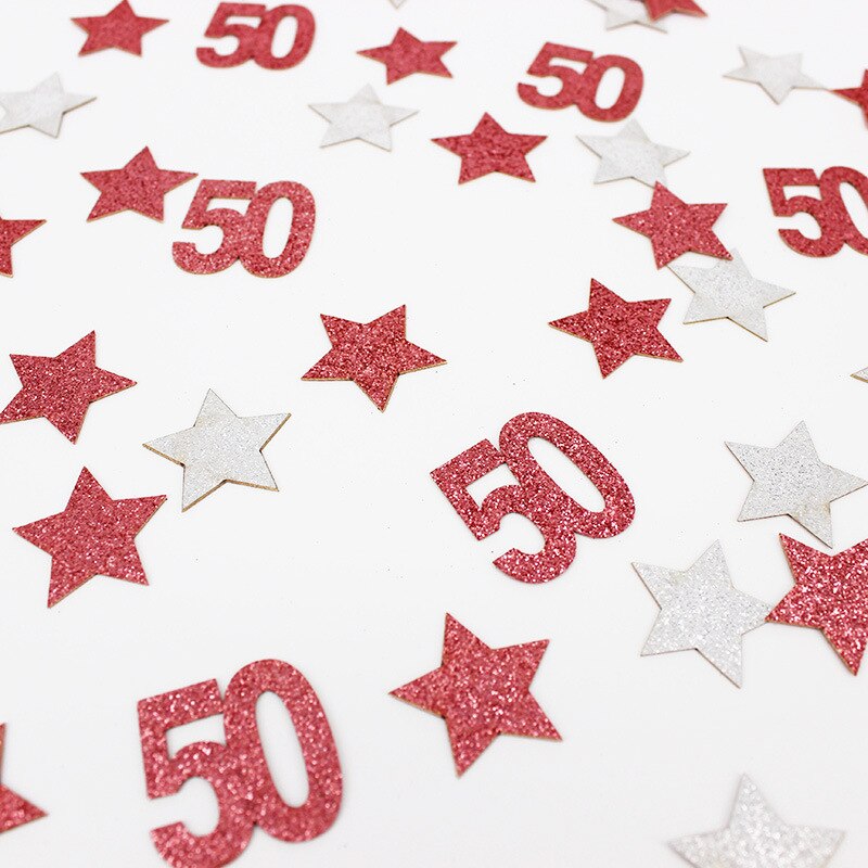 100Pcs Glitter Rose Goud Zilver Ster Papier Confetti Digitale 16/21/30/40/50/60 Strooi partij Confetti Verjaardag Anniversary Decor