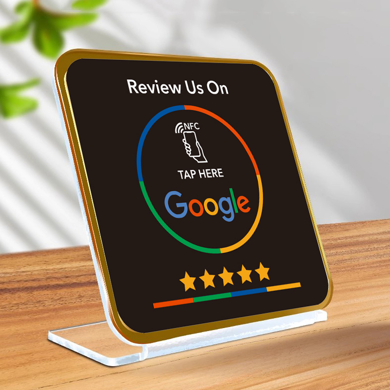 Présentoir de Table de Restaurant en acrylique NFC, noir, allemand, français, néerlandais, arabe, espagnol, poli, pour les réseaux sociaux sur Google: MARRON