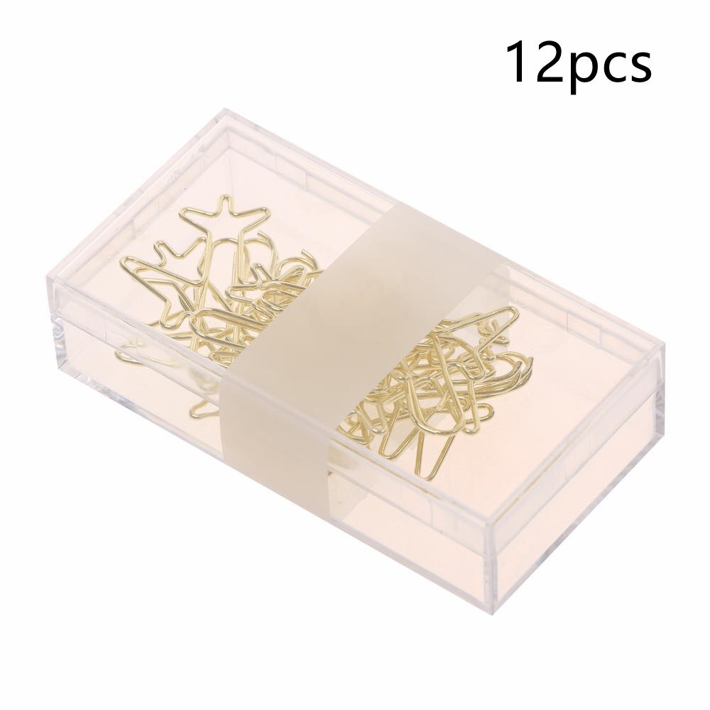 12pcs/set Rose Gold Airplane Shape Metal Paper Clips Escolar Bookmarks Memo Clip Binder Clip Stationery Book Note Decoration: Gold