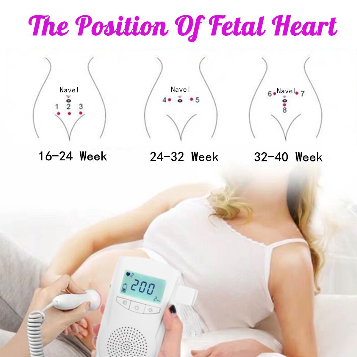 Doppler fosterpulsmätare hem graviditet baby & fosterljud hjärtfrekvensdetektor lcd-skärm ingen strålning 2 mhz