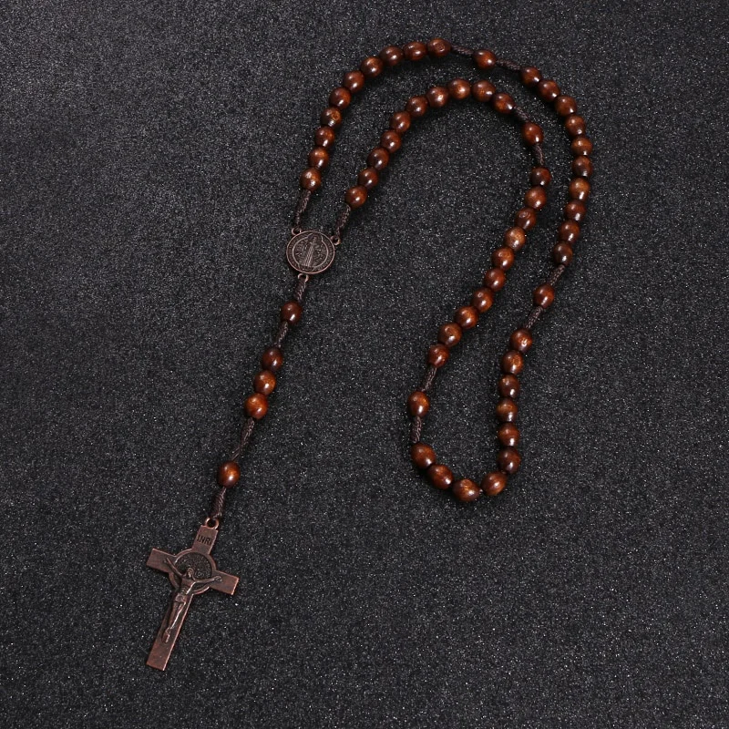 Chrystus Jezus Drewniane koraliki 8mm Różaniec Koralik Krzyż Samochód Wisiorek Tkany Łańcuch Naszyjnik Religijna Ortodoksyjna Biżuteria Modlitewna