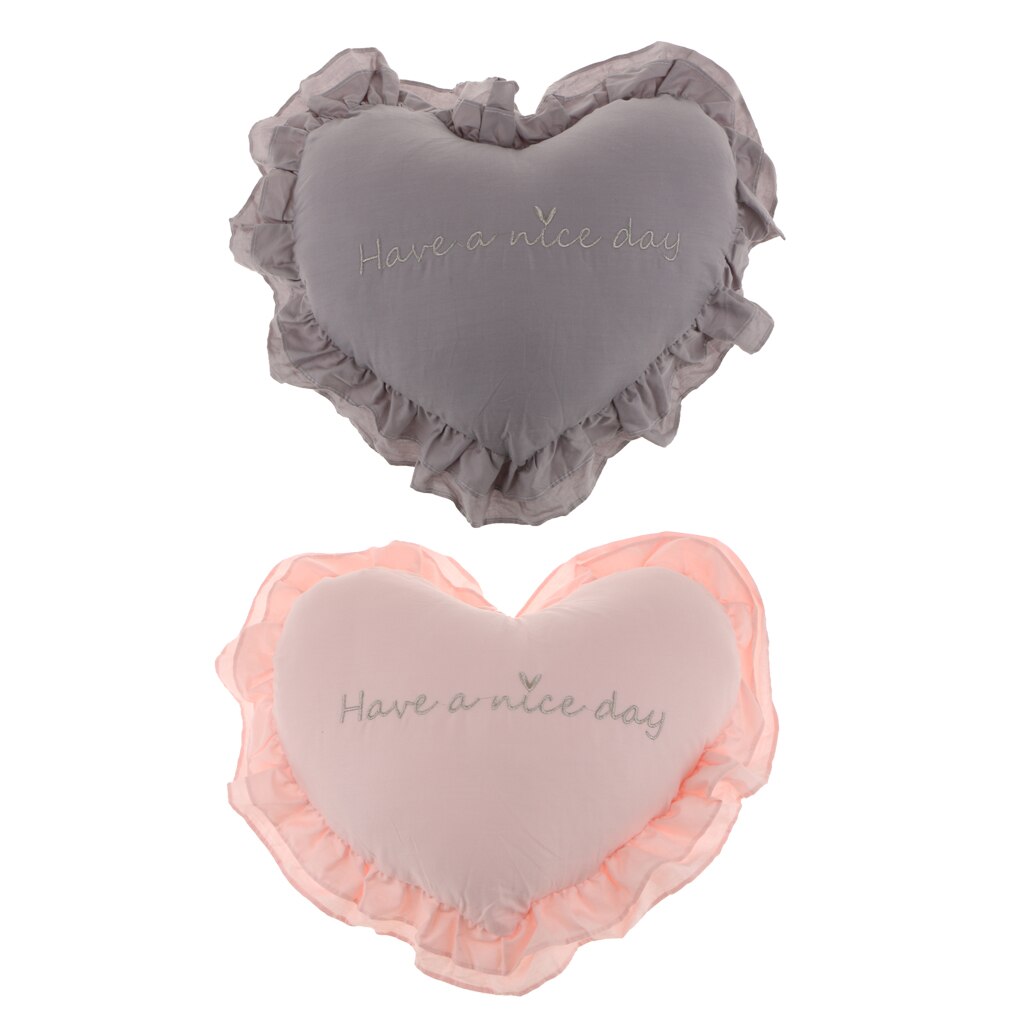 Almohada de algodón con forma de corazón, cojín de asiento lavable, color gris + rosa, 40x45cm, 2 uds.