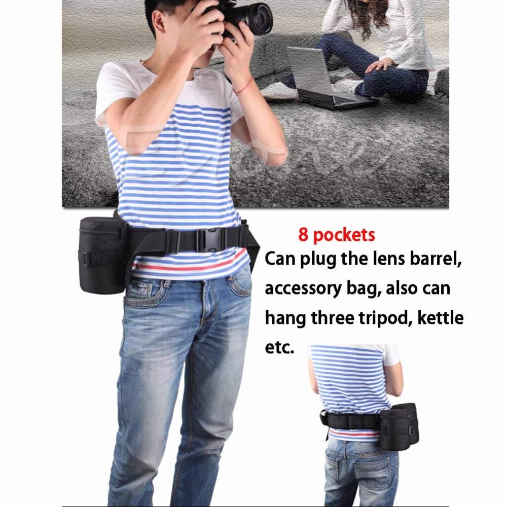 1 PC Adjustable Camera Waist Padded Belt Lens Case Pouch Bag Holder Pack Strap