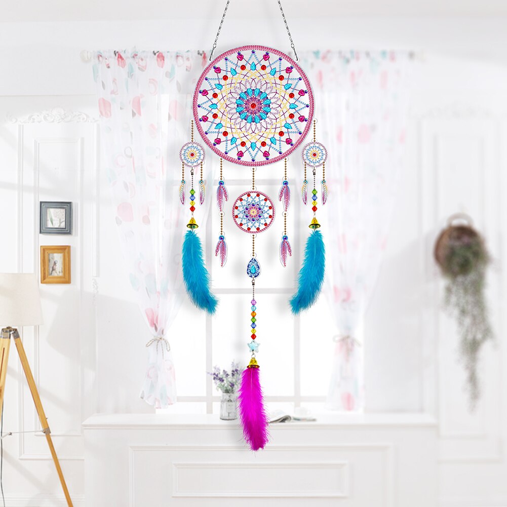 Exquisite Feather Dream Catcher Wind Chime DIY Diamond Painting 5d Shaped Diamond Embroidery Tassel Window Wall Decor Decor