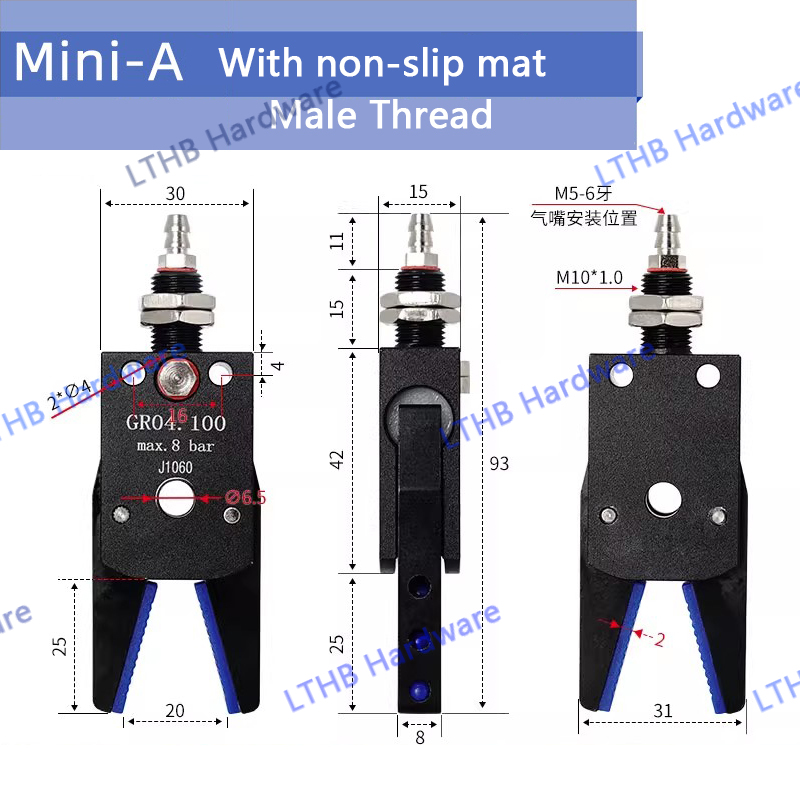 Pneumatische Grijper Manipulator Armatuur voor Spuitgieten Grijpen Met Sensor Schakelaar Water Uitloop Clip Robot Arm Arm Armatuur Cilinder: Rode Wijn