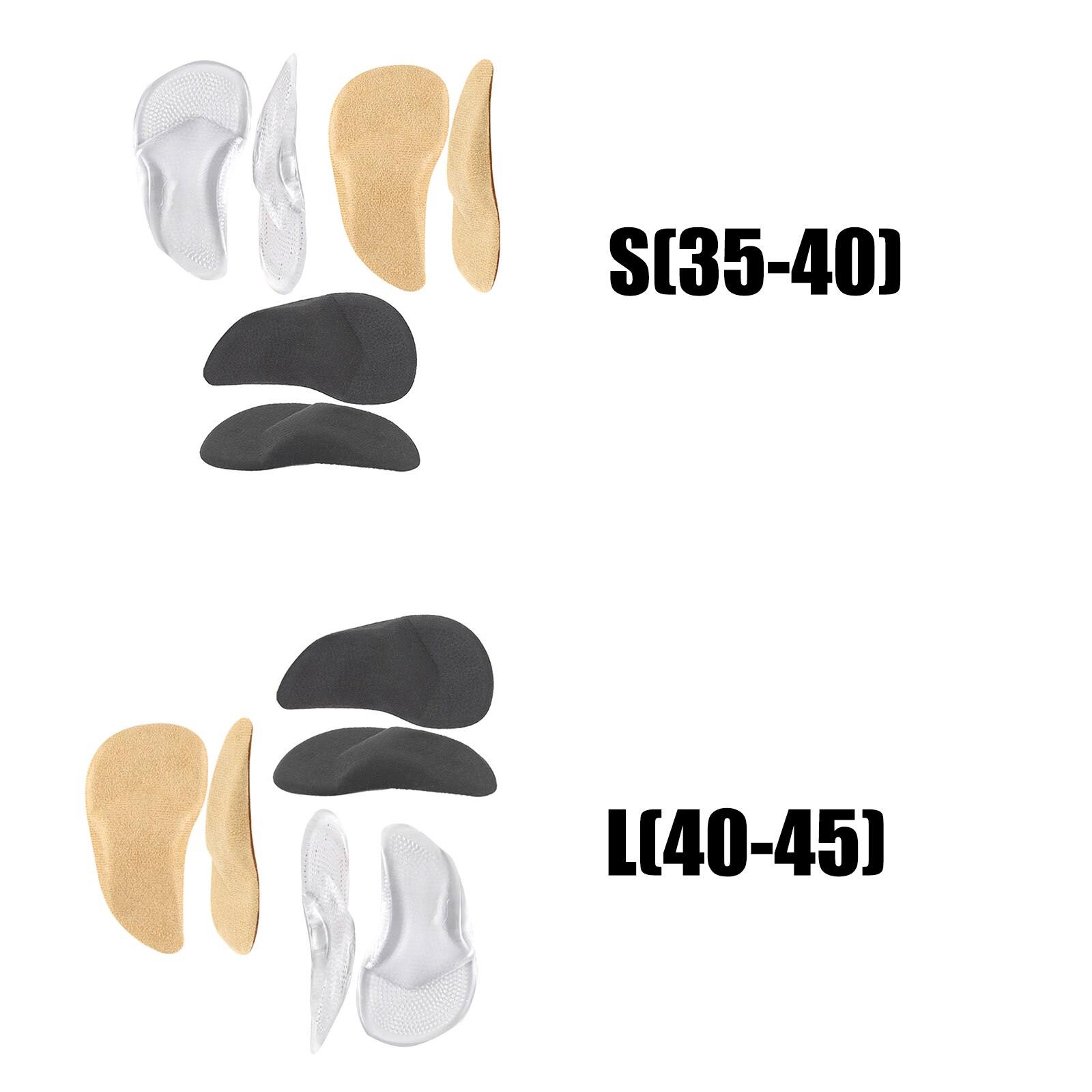 3 Pairs Arch Foot Support Soft Plantar Fasciitis Insoles Non-Deform Foot Arch Inserts Heel Support Cushions Pads for Women Men